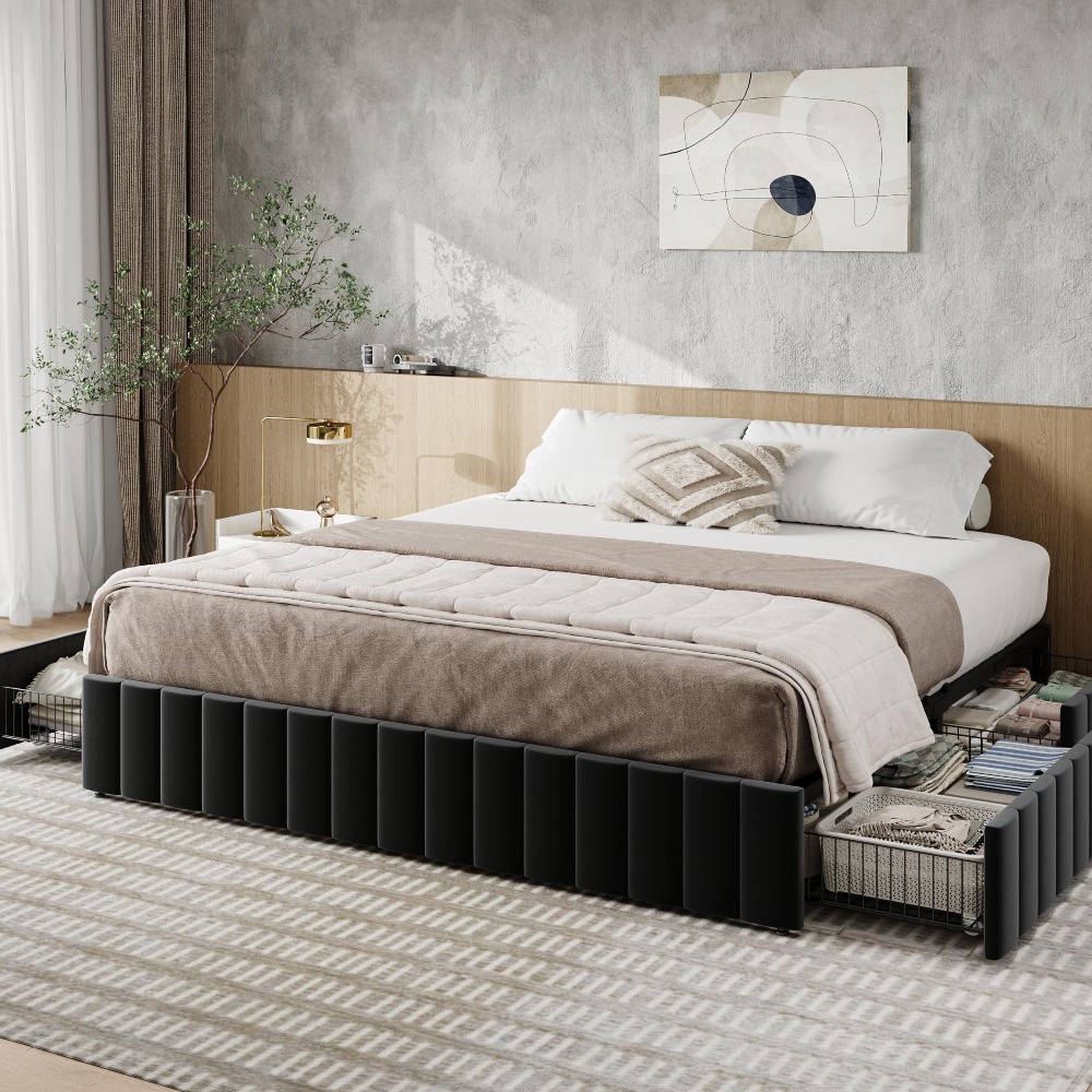 King Size Bed Frame With Storage Drawers - 킹 사이즈 플랫폼 침대 프레임, 대형