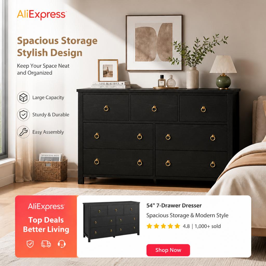 Bedroom Furniture - 침실용 7단 서랍장, 폭 54인치, 옷