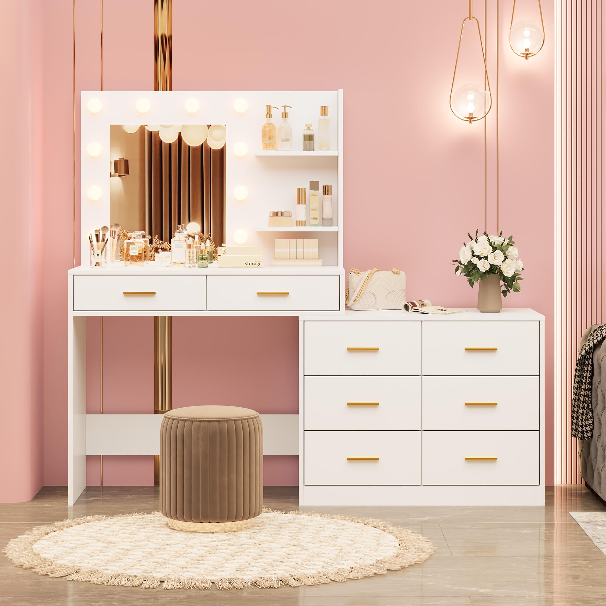 Dressing Table Vanity With Lighted Mirror - 거울과 조명이 함께 제공되는 61인치 화장대,