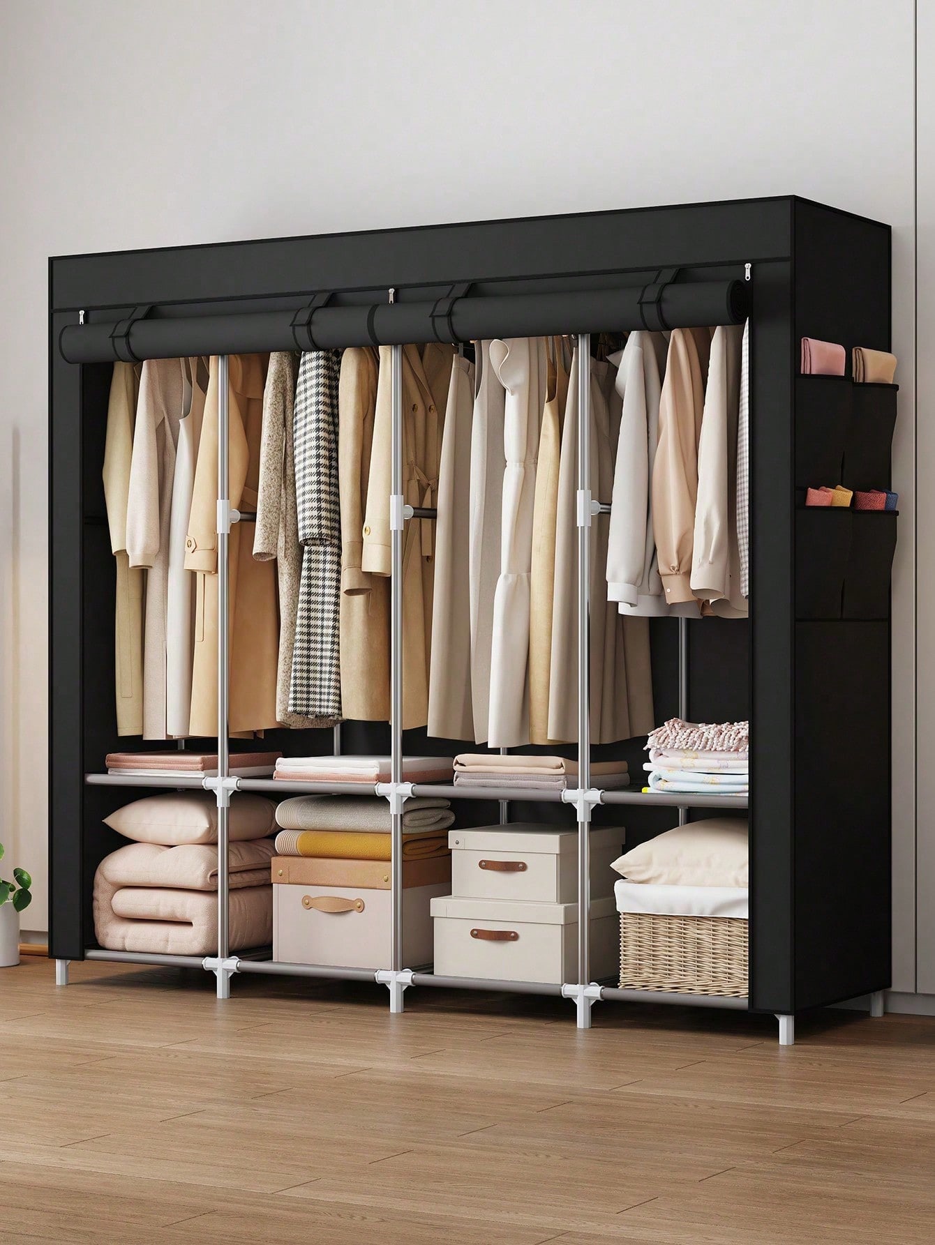 Wardrobe Closet Portable Fabric Cover - 대형 휴대용 옷장, 모던한 블랙 패브릭