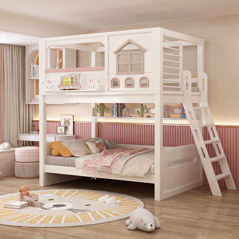 Bunk Bed With Stairs And Slide - 현대적인 핑크색 원목 어린이 이층 침대,