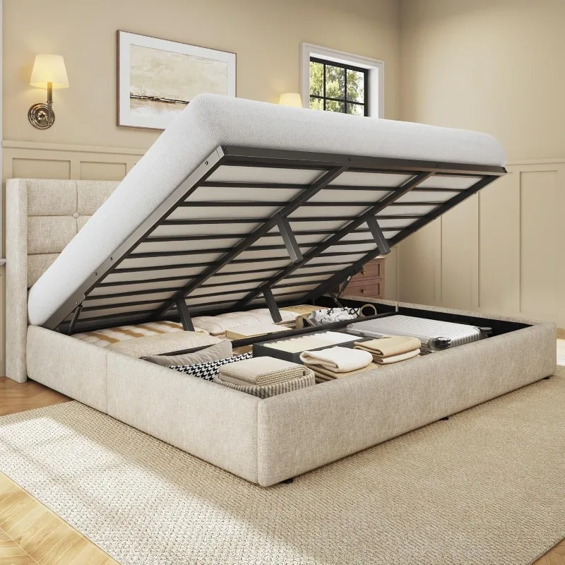 히소프트 킹사이즈 리프트업 수납 침대 프레임, 린넨 소 - Gas Lift Storage Bed Hydraulic 리뷰 및 가격