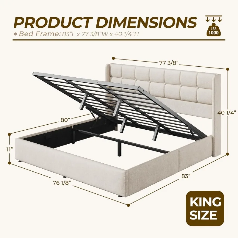 히소프트 킹사이즈 리프트업 수납 침대 프레임, 린넨 소 - Gas Lift Storage Bed Hydraulic 리뷰 및 가격