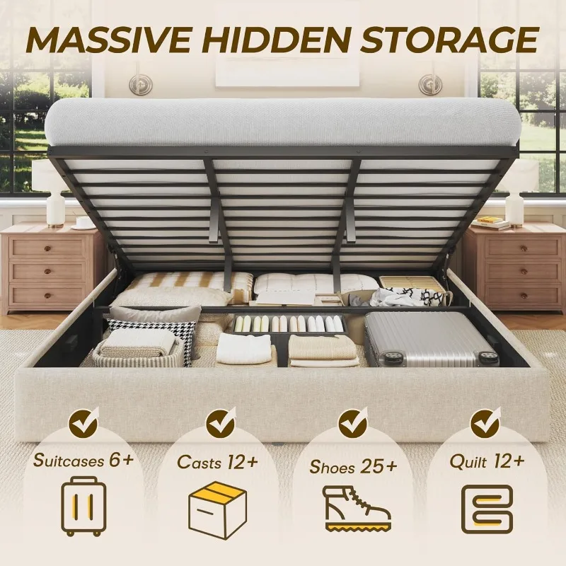 히소프트 킹사이즈 리프트업 수납 침대 프레임, 린넨 소 - Gas Lift Storage Bed Hydraulic 리뷰 및 가격