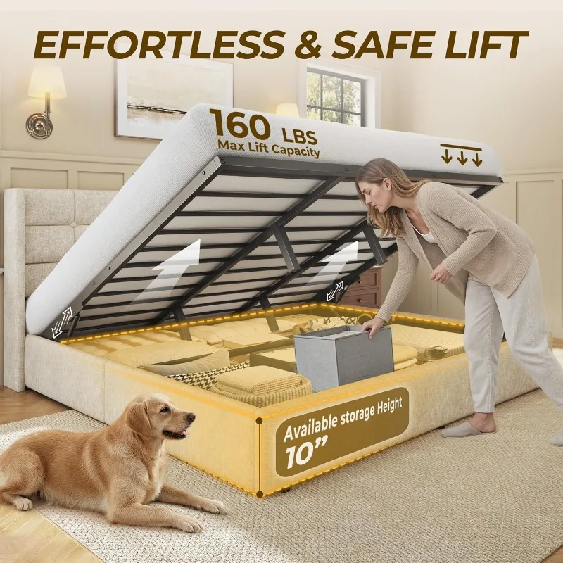 히소프트 킹사이즈 리프트업 수납 침대 프레임, 린넨 소 - Gas Lift Storage Bed Hydraulic 리뷰 및 가격