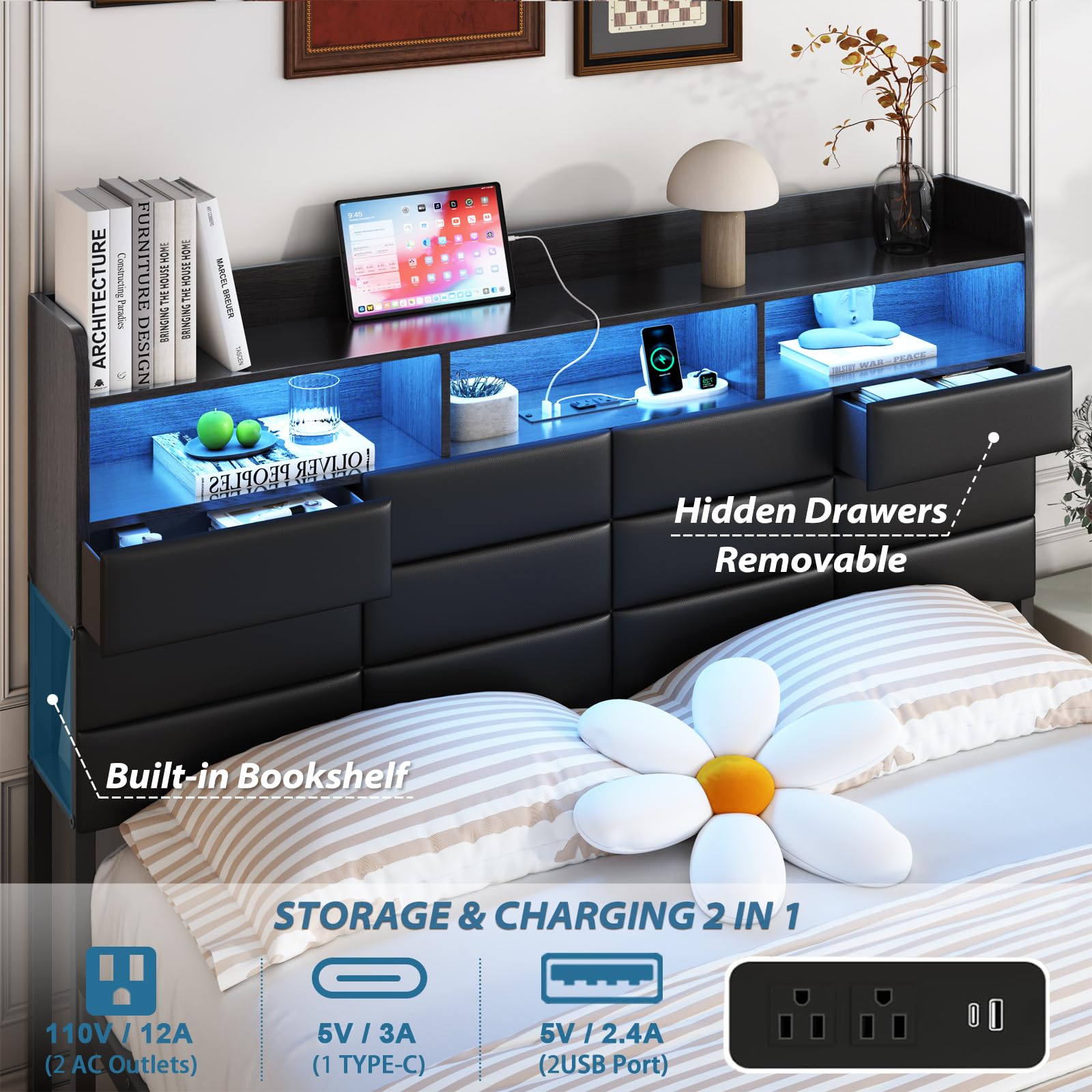 수납 서랍과 충전 스테이션이 있는 킹사이즈 침대 프레임 - King Size Bed Frame With Storage Drawers 리뷰 및 가격