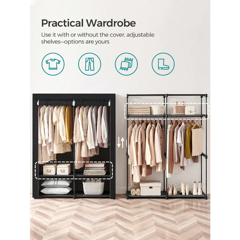 검은색 옷장, 침실용 이동식 옷장, 부직포 커버가 있는 - Wardrobe Closet Portable Fabric Cover 리뷰 및 가격