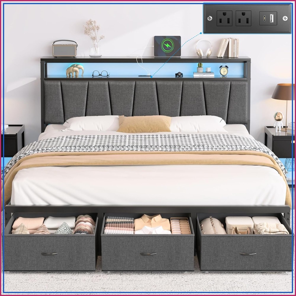 킹사이즈 침대 프레임, 수납형 헤드보드 및 3개의 서랍 - King Size Bed Frame With Storage Drawers 리뷰 및 가격