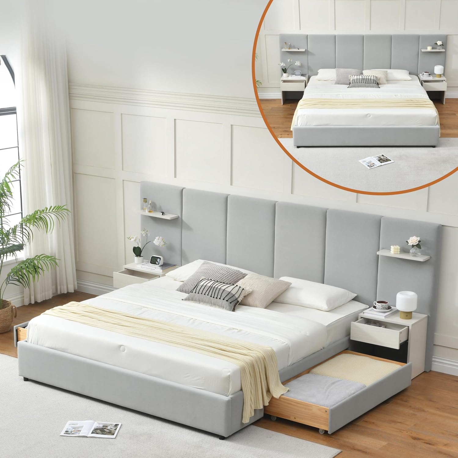 킹사이즈 침대 프레임(수납공간, 내장형 나이트스탠드 및 - King Size Bed Frame With Storage Drawers 리뷰 및 가격