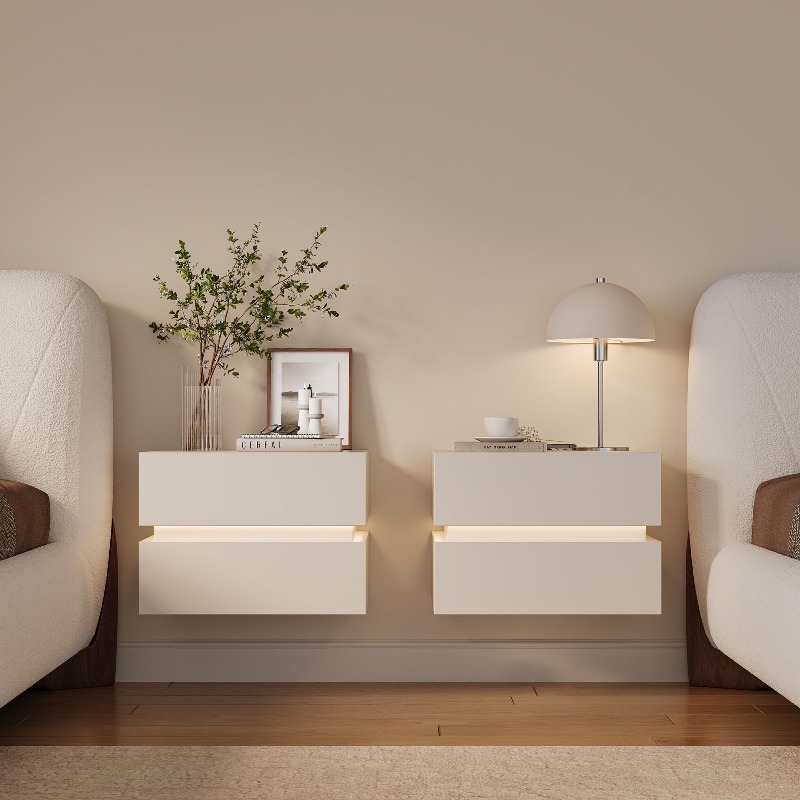 LED 조명이 장착된 2개의 벽걸이형 침대 옆 탁자 세 - Floating Nightstand With Led Light 리뷰 및 가격
