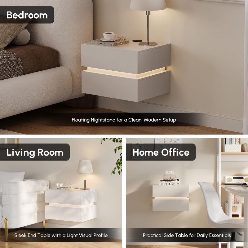 LED 조명이 장착된 2개의 벽걸이형 침대 옆 탁자 세 - Floating Nightstand With Led Light 리뷰 및 가격