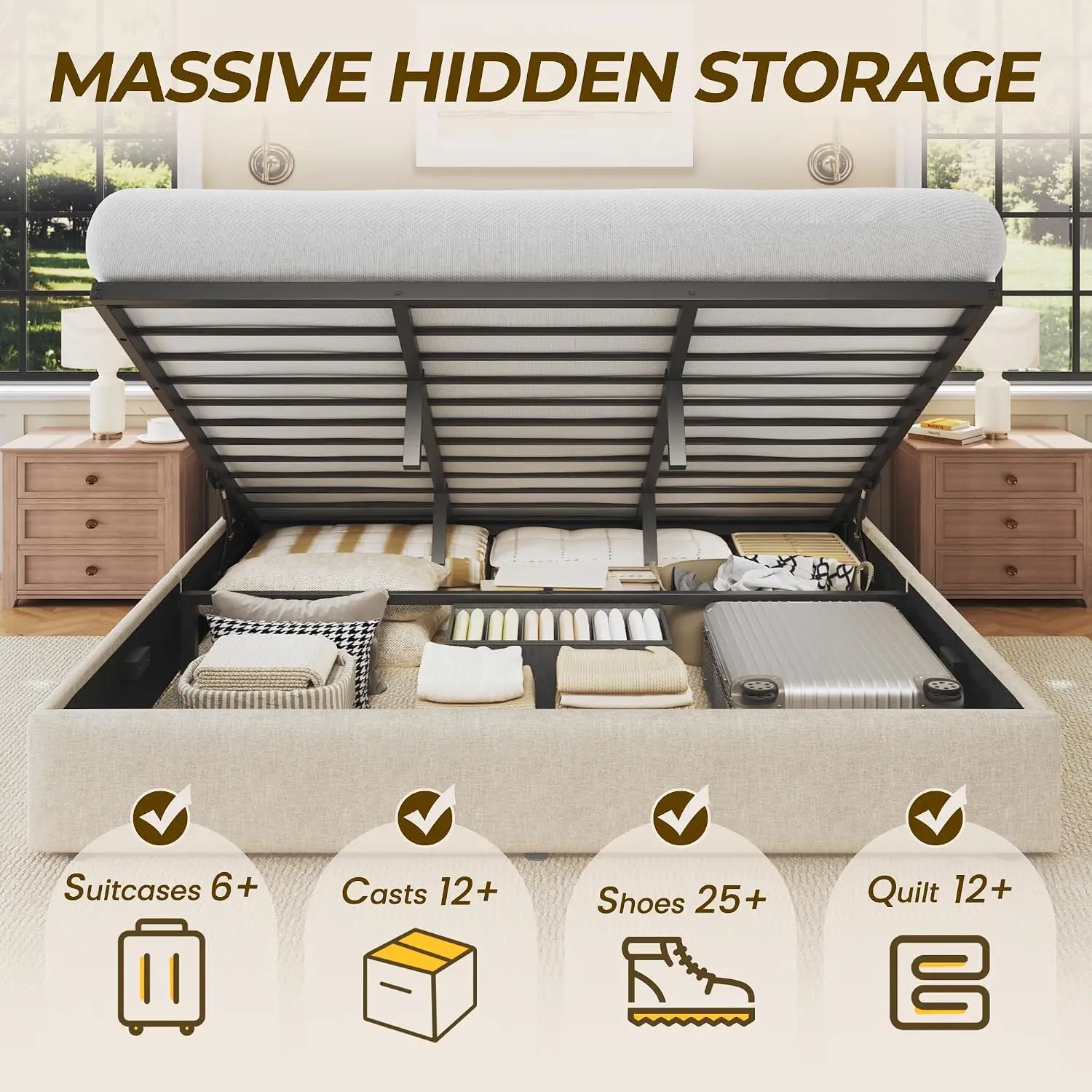 킹 사이즈 리프트업 수납 침대 프레임, 윙백 헤드보드가 - Gas Lift Storage Bed Hydraulic 리뷰 및 가격