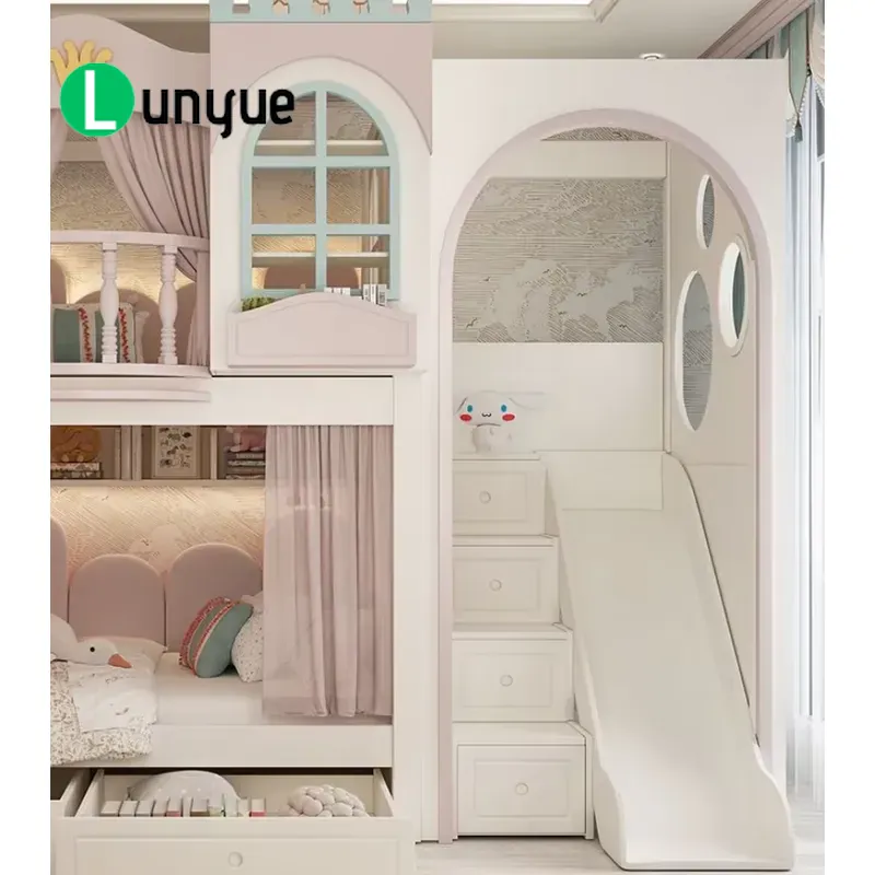 맞춤 제작된 공주풍 2층 침대 세트, 계단과 미끄럼틀이 - Bunk Bed With Stairs And Slide 리뷰 및 가격