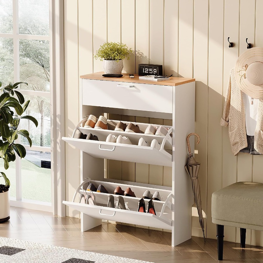 현관용 신발장, 흰색의 좁은 디자인, 폭 25인치 - Shoe Rack Cabinet Narrow Entryway 리뷰 및 가격