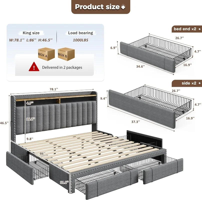 EnHomee 덮개형 킹사이즈 침대 프레임(수납 서랍  - King Size Bed Frame With Storage Drawers 리뷰 및 가격