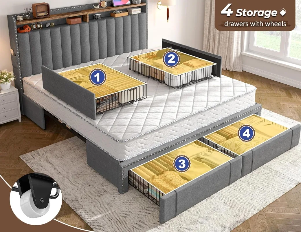 EnHomee 덮개형 킹사이즈 침대 프레임(수납 서랍  - King Size Bed Frame With Storage Drawers 리뷰 및 가격