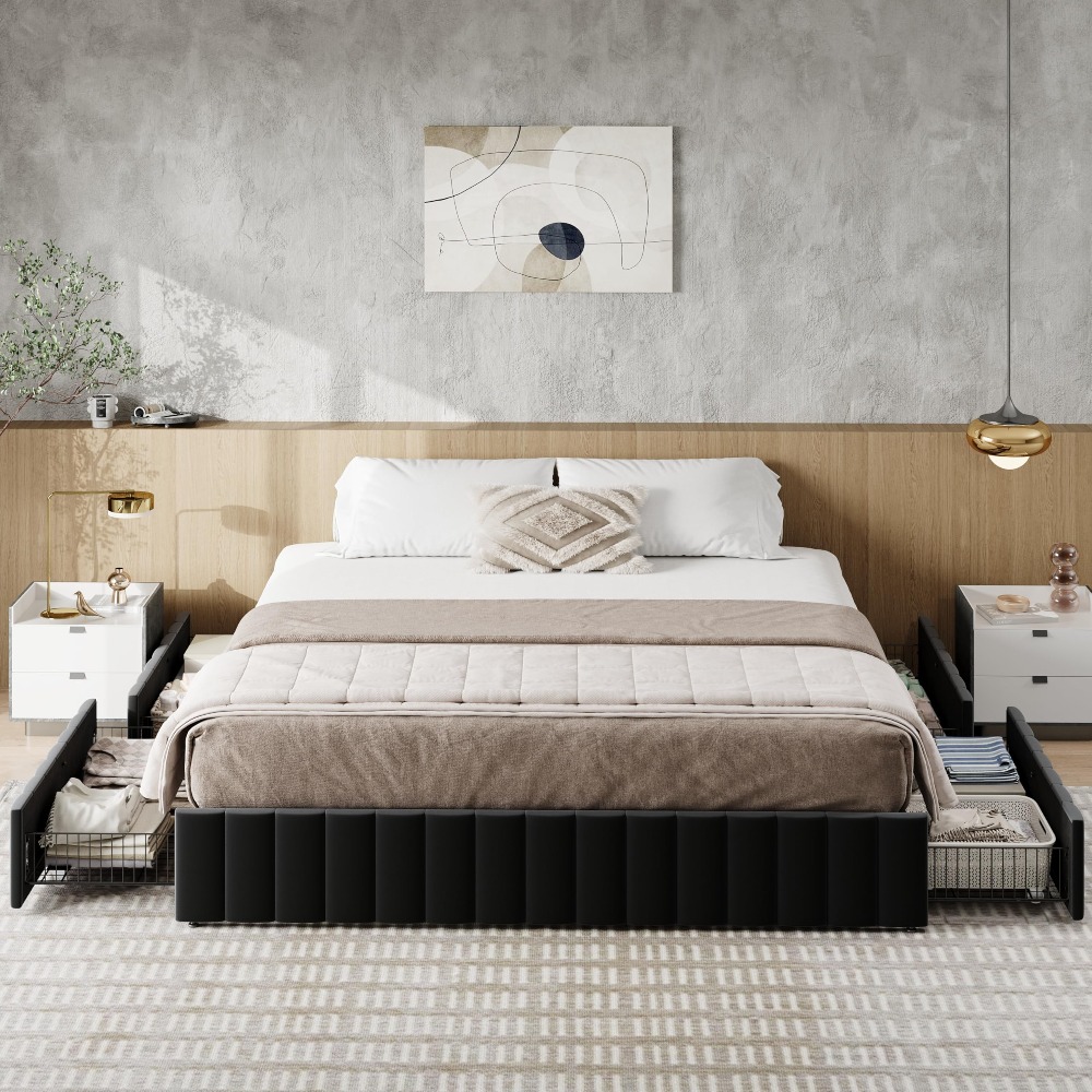 킹 사이즈 플랫폼 침대 프레임, 대형 수납 서랍 4개  - King Size Bed Frame With Storage Drawers 리뷰 및 가격
