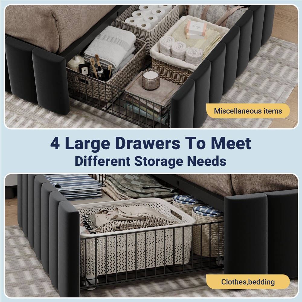킹 사이즈 플랫폼 침대 프레임, 대형 수납 서랍 4개  - King Size Bed Frame With Storage Drawers 리뷰 및 가격