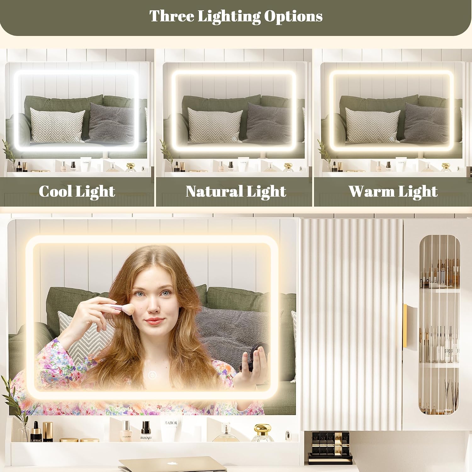 42인치 화장대 거울 조명, 5개 선반 2개 서랍장,  - Dressing Table Vanity With Lighted Mirror 리뷰 및 가격
