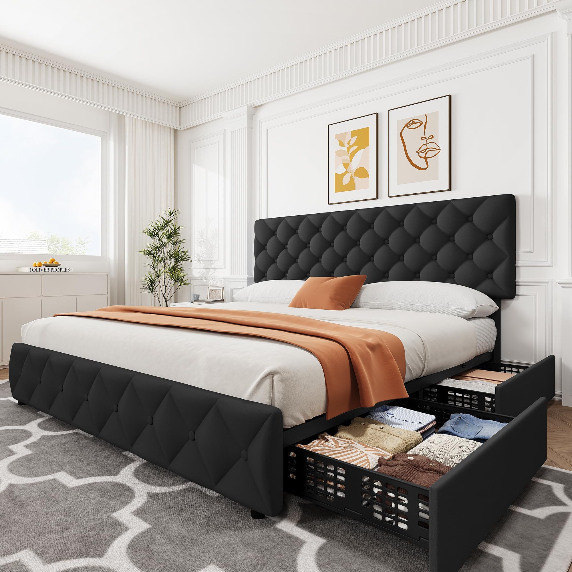 4개의 수납 서랍과 높이 조절이 가능한 헤드보드가 있는 - King Size Bed Frame With Storage Drawers 리뷰 및 가격