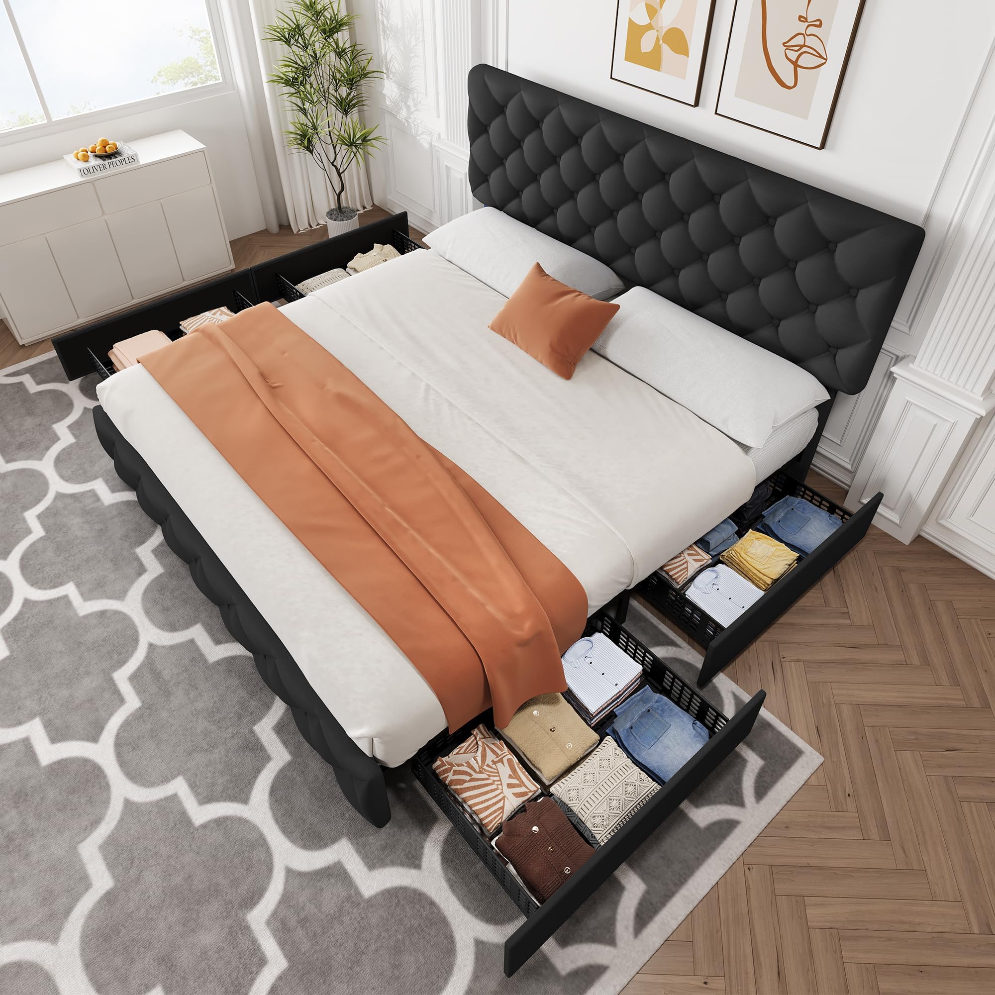 4개의 수납 서랍과 높이 조절이 가능한 헤드보드가 있는 - King Size Bed Frame With Storage Drawers 리뷰 및 가격