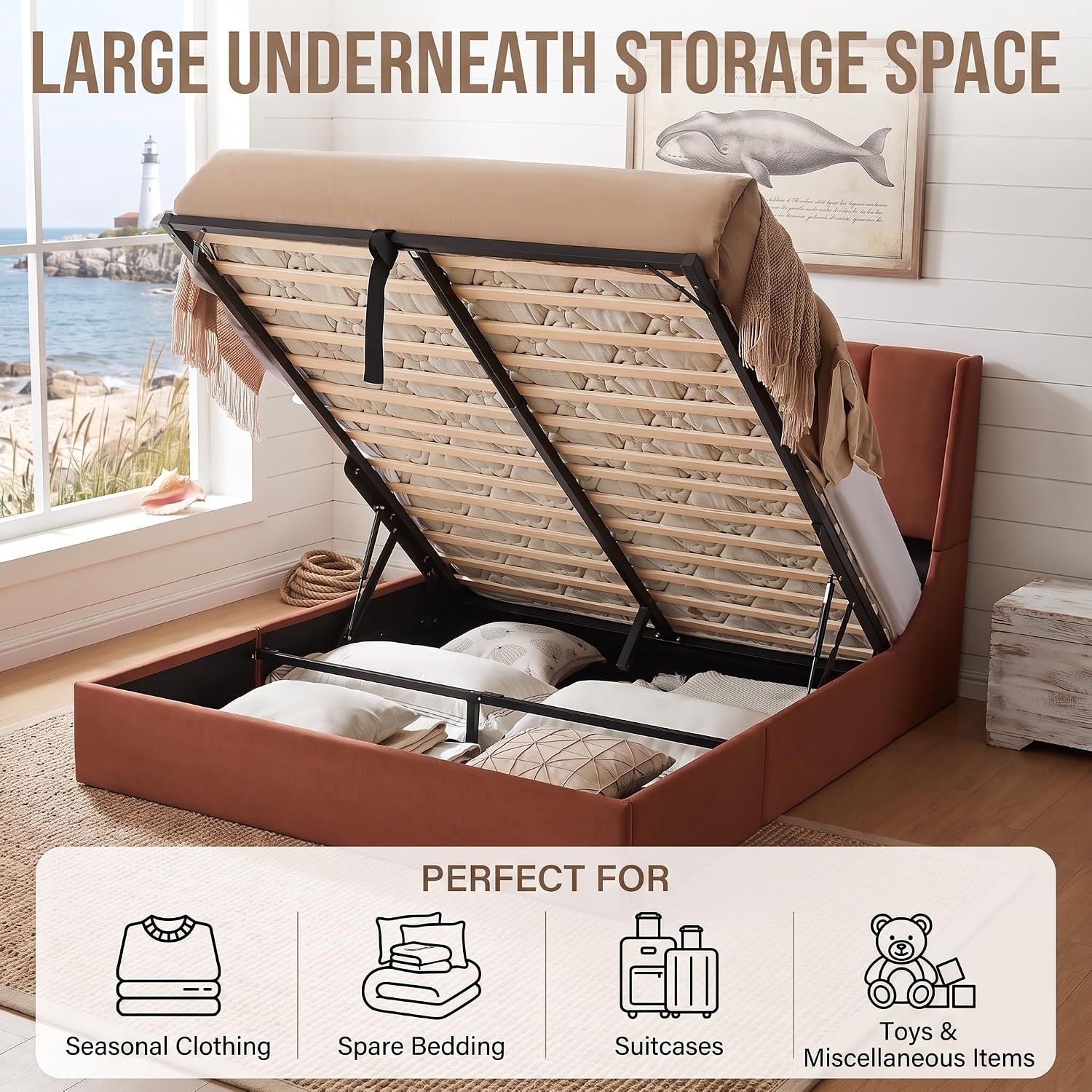 침실용으로 제작된, 유압식 가스 리프트와 침대 밑 수납 - Gas Lift Storage Bed Hydraulic 리뷰 및 가격