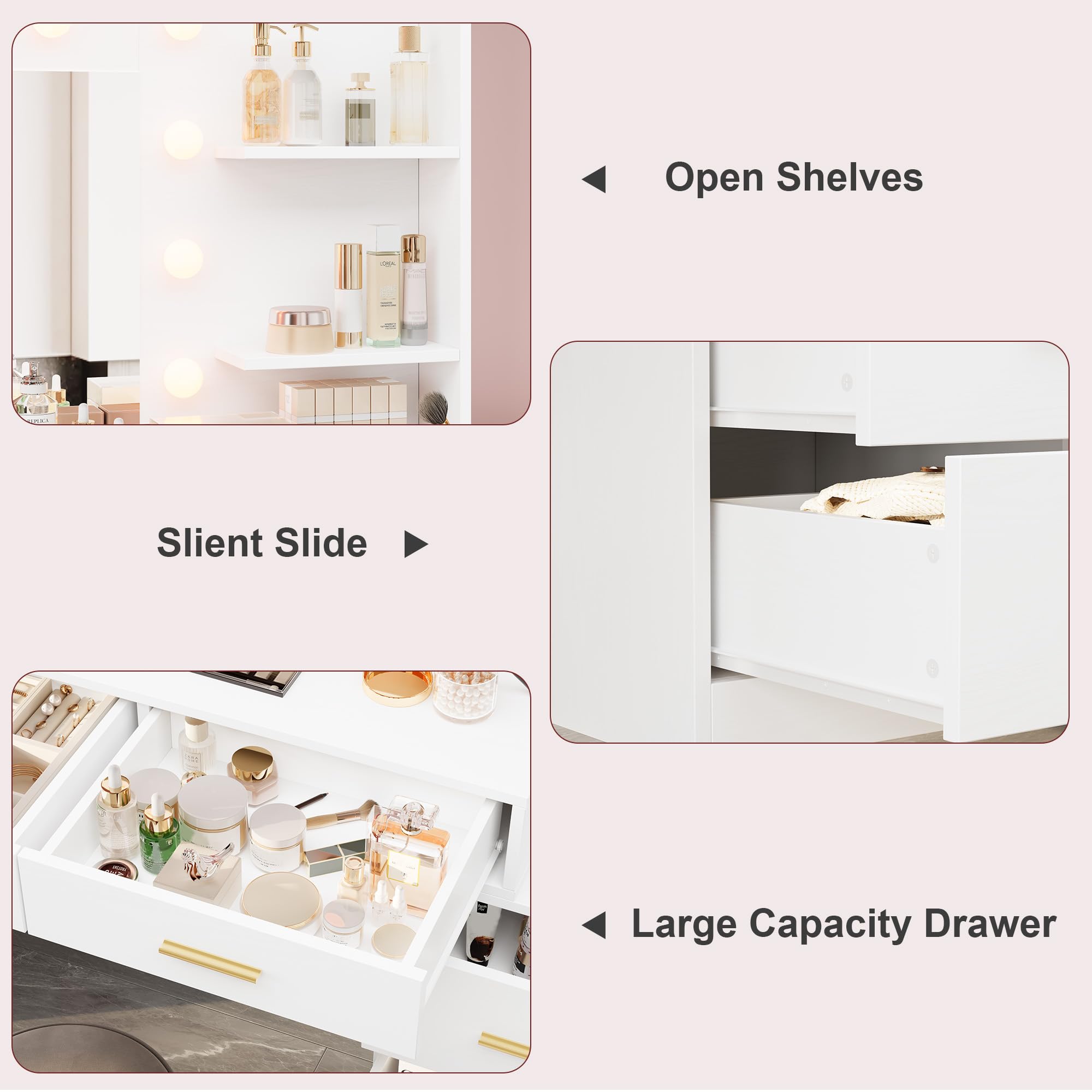 거울과 조명이 함께 제공되는 61인치 화장대, 8개의  - Dressing Table Vanity With Lighted Mirror 리뷰 및 가격