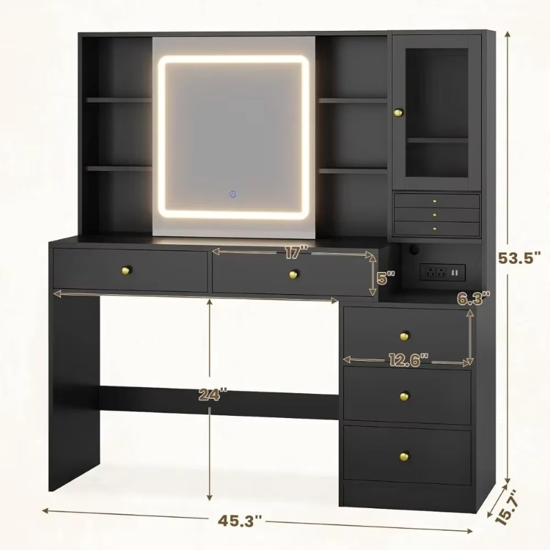 5단 서랍이 있는 화장대, 조명이 들어오는 슬라이딩 거 - Dressing Table Vanity With Lighted Mirror 리뷰 및 가격