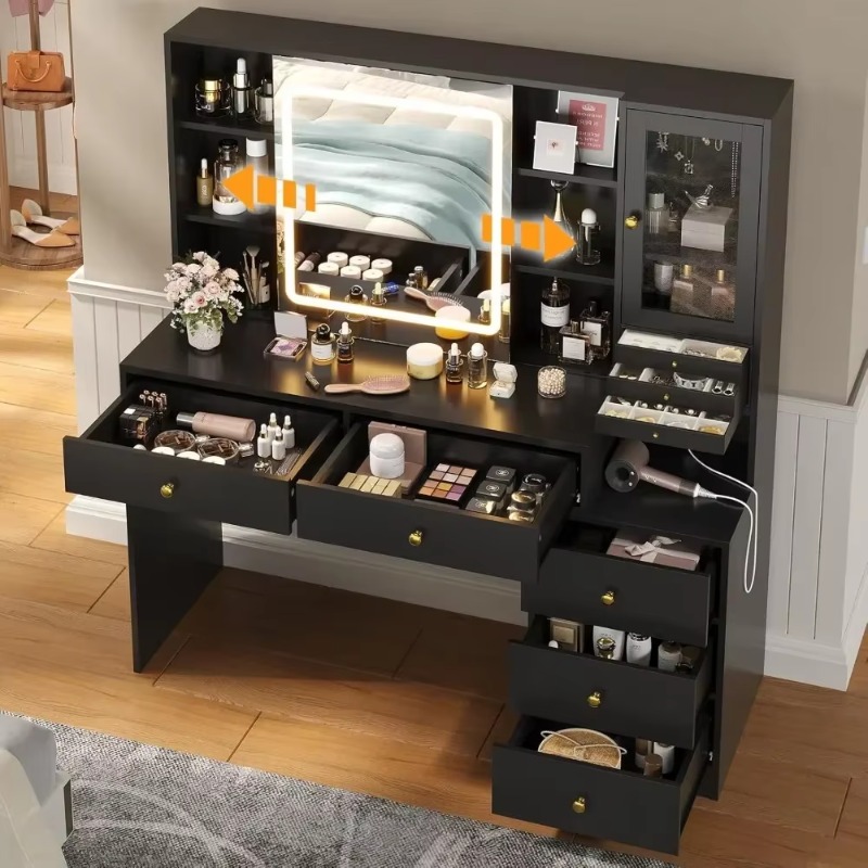 5단 서랍이 있는 화장대, 조명이 들어오는 슬라이딩 거 - Dressing Table Vanity With Lighted Mirror 리뷰 및 가격