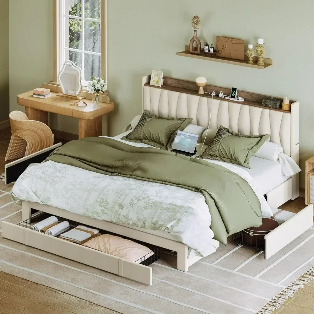 킹사이즈 침대 프레임, 수납형 헤드보드 및 충전 스테이 - King Size Bed Frame With Storage Drawers 리뷰 및 가격